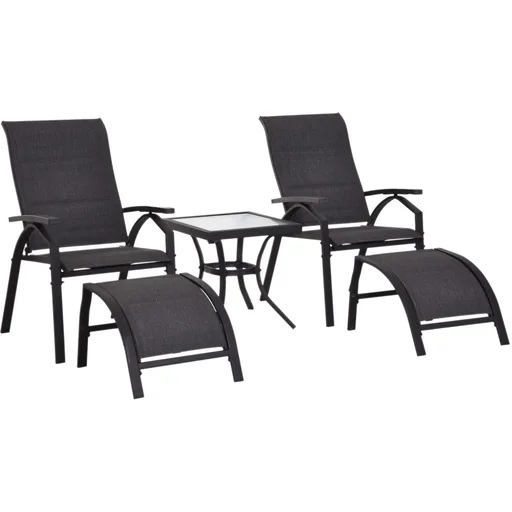 "5 tlg, Gartengarnitur Gartensitzgruppe Gartentischset Gartenliege gepolstert Schwarz 2 x Sessel 2 x Hocker 1 x Tisch image"