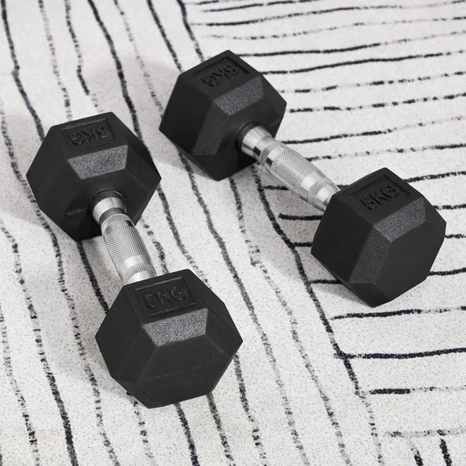 "2er-Set Gummi-Hantel Fitness Hantel Kurzhantel für Trainingsraum Büro sechseckige Form Metall Gummi schwarz 5 KG image"