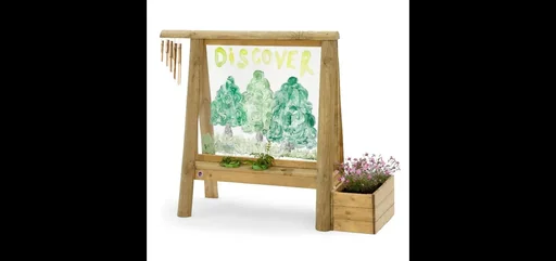 "Discovery Tafel Outdoor Schreib- und Maltafel für Kinder aus Holz, Pflanzkübel, Windspiel, natur image"