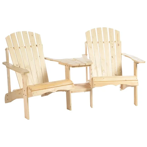 "Adirondack Gartenstuhl mit Tisch und Schirmloch 2 Sitzer Gartensessel Sitzgruppe Gartenmöbel für Balkon Massivholz Natur image"