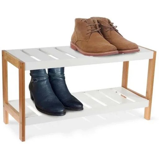"Schuhregal - Schuhschrank - 2 Fachböden - Weiß/Braun - Länge 70 cm x Breite 26 cm x Höhe 36 cm image"