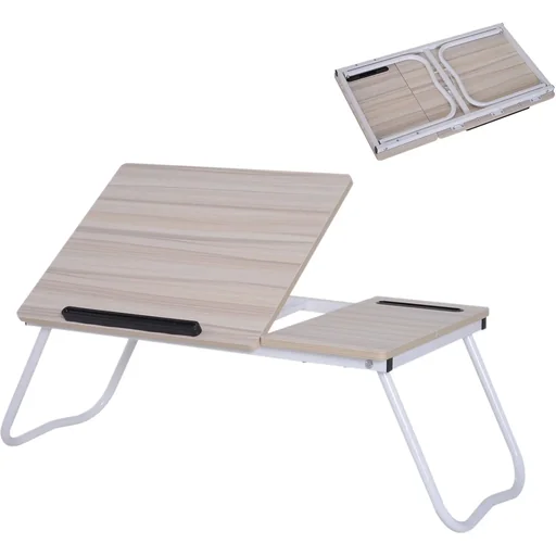 "Laptoptisch Betttisch Serviertablett Frühstückstisch verstellbar Spanplatte + Metall Natur + Weiß 64 x 36 x 27 cm image"