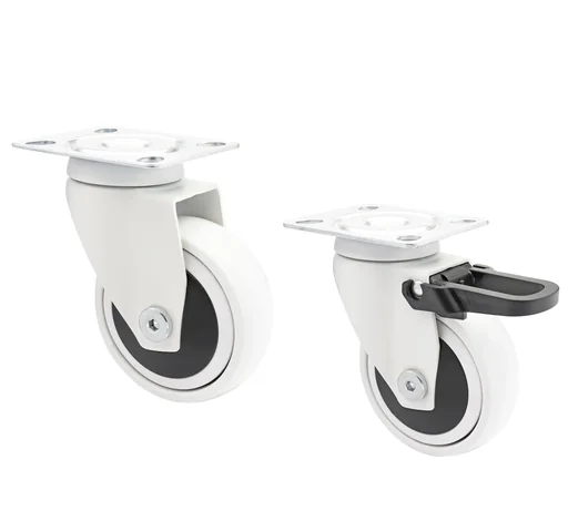 "Design 3C Lenkrollen 4 teiliges Set - Ø 75 mm, soft, weiß, 2 Rollen mit & 2 ohne Feststeller, Tragkraft 75 kg / Rolle image"