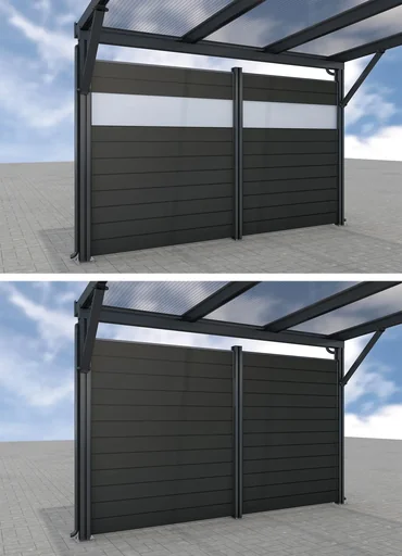"Seitenwand für Carports, anthrazit, 2,96 x 1,86 m, WPC Dielen dunkelgrau / PC Paneele klar image"