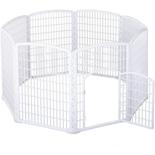 "Welpengitter Freilaufgehege Laufstall für Haustiere mit Tür 6 Teile sechseckig PP-Kunststoff rostfrei Weiß Ø180 x H95 cm image"