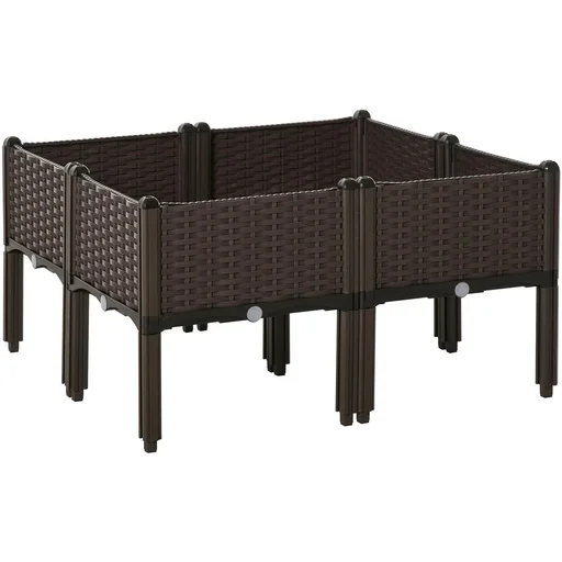"Hochbeet 4-teiliger Pflanzkasten mit Abflusslöchern Rattan-Look Blumenkasten DIY Braun 40 x 40 x 44 cm image"