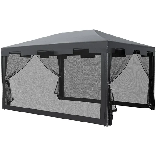 "Pavillon Partyzelt mit Seitenwänden Metall PE Weiß+Dunkelgrau+Schwarz 4 x 3 m image"