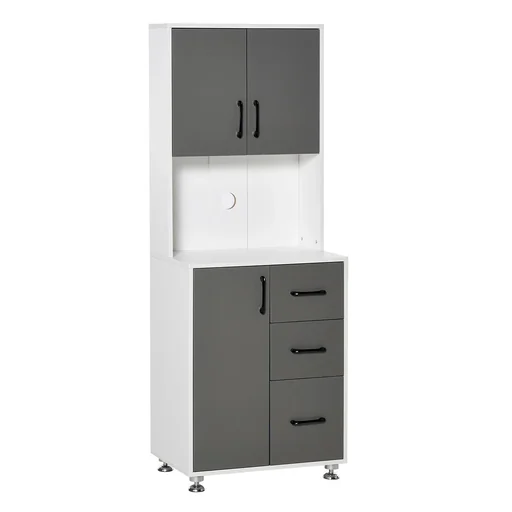 "Küchenschrank mit 2 Türen Regal Mikrowellenregal Hochschrank mit unterem Aufbewahrungsschrank und 3 Schubladen Kommode S image"