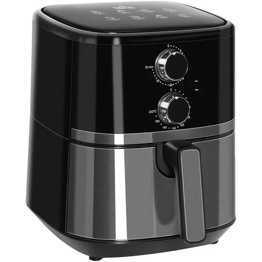 "Heißluftfritteuse 4,5 L 1500W mit 8 Menüs Antihaftbeschichteter Korb für gesundes ölfreies fettarmes Kochen Stahl Schwar image"