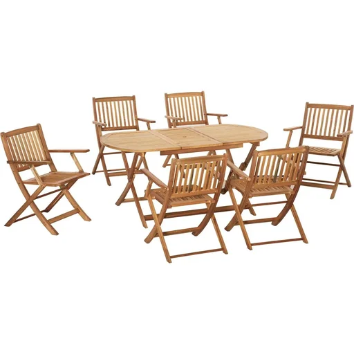 "7-teiliges Gartenmöbel-Set mit Sonnenschirmöffnung im Tisch, Pappelholz, Farbe Teak image"