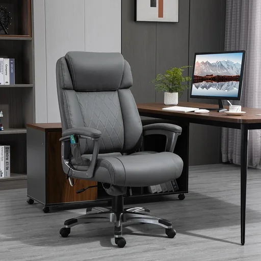 "Massage-Bürostuhl 6-Punkt-Massage-Drehstuhl aus Kunstleder mit gewölbter Kopfstütze und Armlehne Grau 70 x 76,5 x 114-12 image"