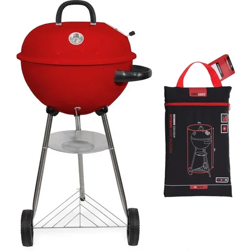 "BBQ Holzkohlegrill auf Rädern - 47x76 Cm - Edelstahl - Rot inkl. Schutzhülle image"