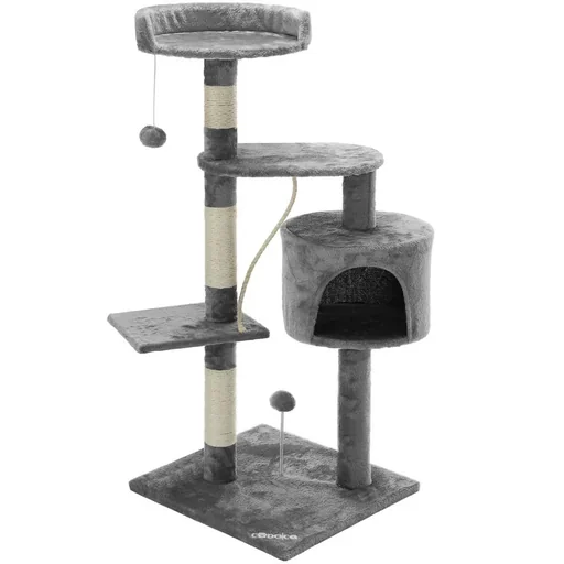 "Cadoca Kratzbaum mit 3 Sichtbereichen, 1 Höhle, 2 Spielbällen und einem Seil. image"