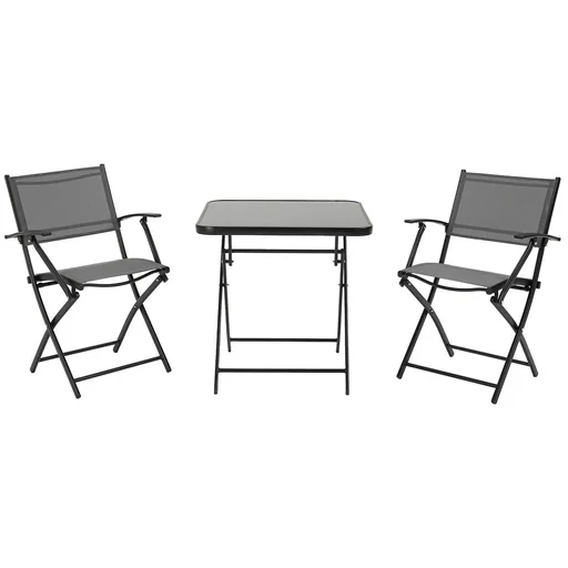 "Sitzgruppe klappbar 3tlg. Balkonset Balkonmöbel 1 Tisch+2 Stühle Gartenmöbel Set Sitzgarnitur Metall Mesh Schwarz+Grau image"