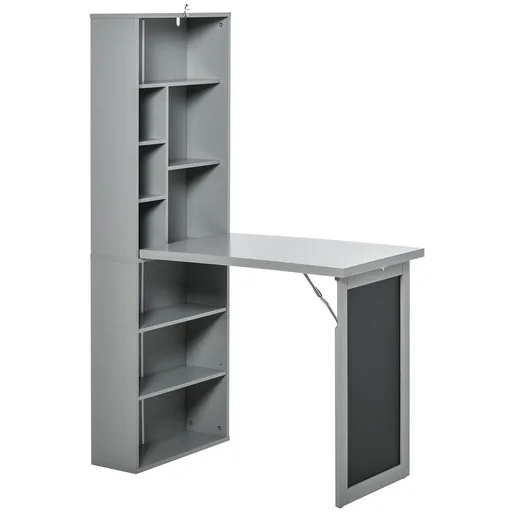 "Schreibtisch klappbar mit 6 Fächer Bücherregal mit 3 Regale Computertisch Bürotisch E1 Spanplatte Metallrahmen Dunkelgra image"