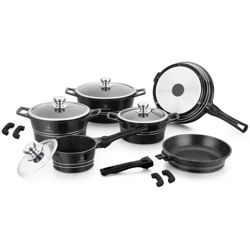 "Herenthal 14-teiliges Kochgeschirr-Set - Marmorbeschichtung - Schwarz image"