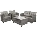Polyrattan Sitzgarnitur 4 tlg. Sitzgruppe Gartenset Sofagarnitur Gartenmöbel Set Lounge Metall Luxus Grau