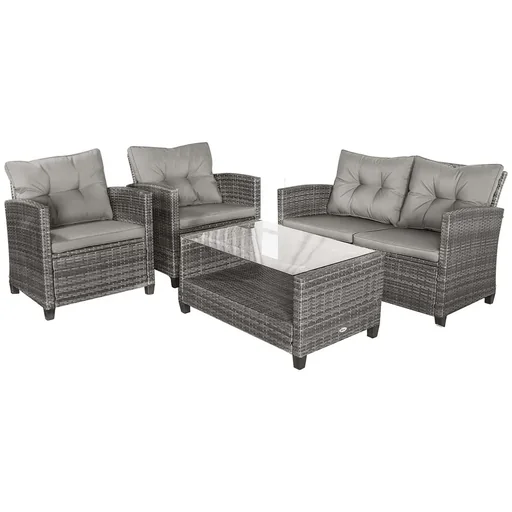 "Polyrattan Sitzgarnitur 4 tlg. Sitzgruppe Gartenset Sofagarnitur Gartenmöbel Set Lounge Metall Luxus Grau image"