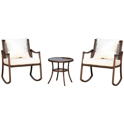 "Gartengarnitur Schaukelstuhl Set 7 tlg, Rattan Braun image"