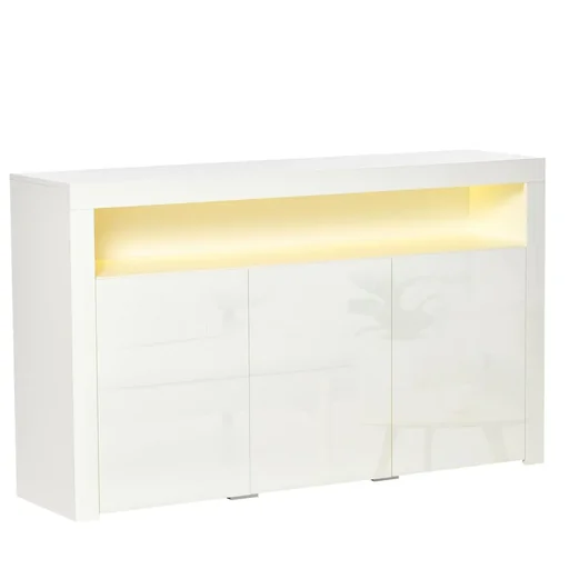 "Sideboard Hochglanz Vorratsschrank Küchenschrank mit LED-Licht und Glasablage für Eingang Essbereich Wohnzimmer Material image"