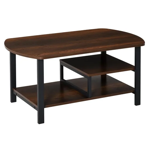 "Couchtisch mit Ablageflächen industrieller Stil, E1 Spanplatte, Stahl, Braun, 100L x 60B x 46H cm image"