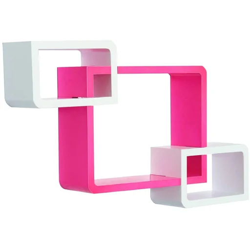 "Wandregal Hängeregal mit 3 Fächern MDF Rosa+Weiß image"