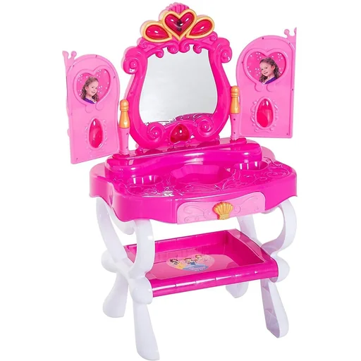 "Schminktisch Kinder Frisiertisch mit Stuhl Fotorahmen Musik und Licht Rosa image"