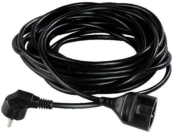 Verlängerungskabel 10m schwarz, mit Winkelstecker, PVC, für Innen