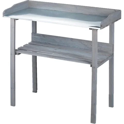 "Garten Pflanzgefäß mit Zinkblatt und Holzablage - Gartentisch - Anthrazit - 78 x 38 x 86 cm image"