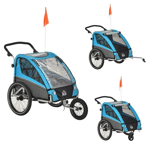 "3 in 1 Kinderanhänger Aluminium Kinder Jogger Fahrradanhänger Radanhänger für 2 Kinder mit Schwingungsdämpfungssystem A image"
