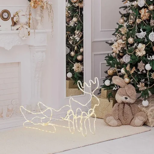 "Rentier mit Schlitten Weihnachtsbeleuchtung 160 LED Figur Leuchtfigur image"
