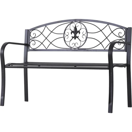 "2-Sitzer Sitzbank Gartenbank mit Armlehne Metallbank Landhausstil Metall Schwarz 128 x 50 x 91 cm image"