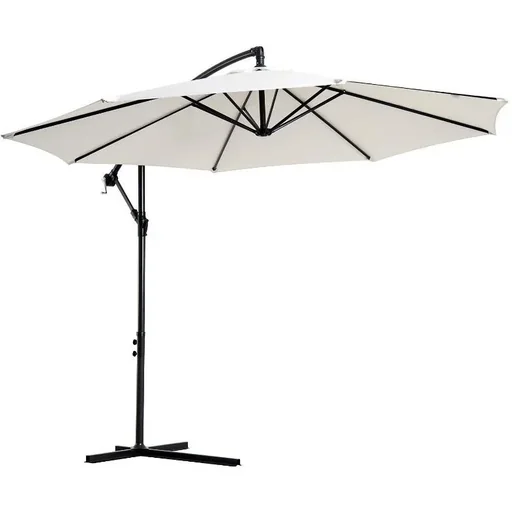 "Ampelschirm mit Handkurbel 300cm Rund Stahl Creme image"