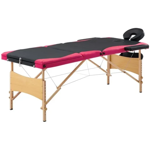 "Klappbarer Massagetisch mit 3 Zonen aus Holz, schwarz und rosa image"