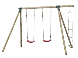 Doppelschaukel Charlotte Rundholz mit Strickleiter