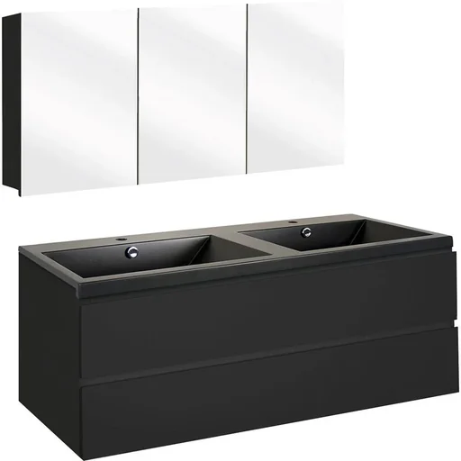 "Concept Badezimmermöbel met Spiegelschrank 120cm - schwartz/schwartz image"
