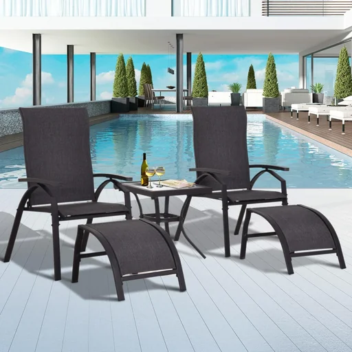 "5 tlg, Gartengarnitur Gartensitzgruppe Gartentischset Gartenliege Gartenmöbel Grau 2 x Sessel 2 x Hocker 1 x Tisch image"