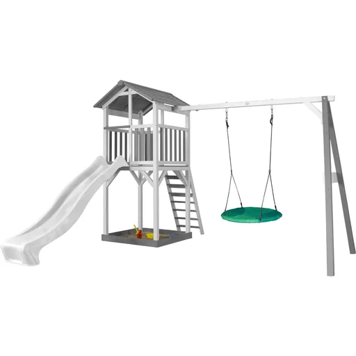 "Beach Tower Spielturm mit Summer Nestschaukel - Weiße Rutsche image"
