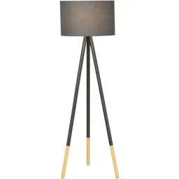 Design-Stehlampe mit Dreibein und Fußschalter Grau
