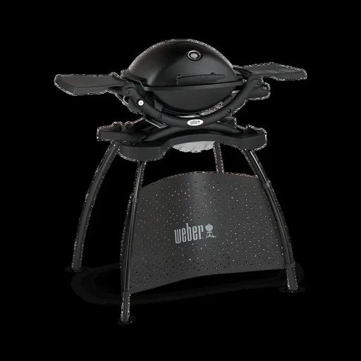 "Gasgrill Q 1200 Stand, Black mit Hitzeschild und Bratenrost image"