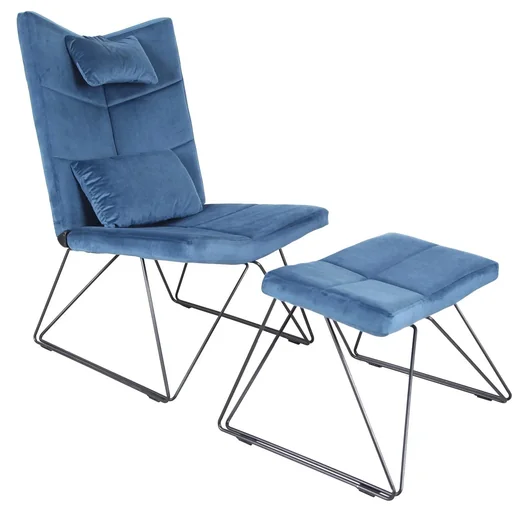 "Loungesessel Loungestuhl Sesselset mit Hocker Flanell Metallrahmen Blau 64 x 84 x 100 cm image"