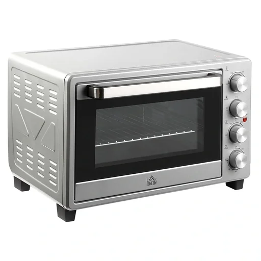 "Minibackofen 32L mit Kochplatten Elektrischer Mini Ofen Drehspieß Boden mit Schlackenauffangwanne Metall Edelstahl Glas image"
