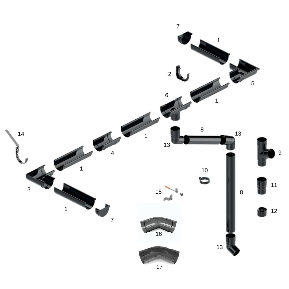 Set Regenrinne 12m graphit System 75-4